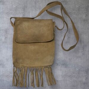 Indeed Suede Leather Fringe Crossbody Bag Khaki‎ Brown Shoulder Bag